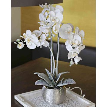 Artificial Phalaenopsis orchid KAREN, decorative pot, frosted, white, 24"/60cm