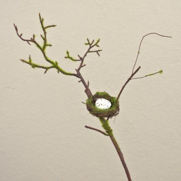 Artificial apple branch INDIKIRKA with bird's nest, moss, brown-green, 30"/75cm