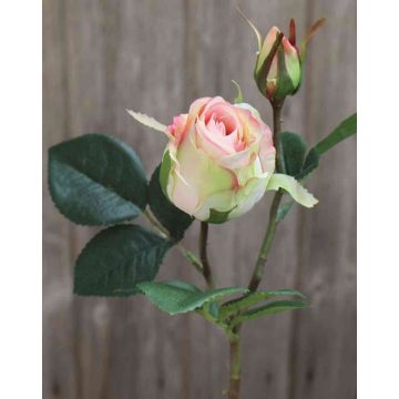 Artificial rose RENESMEE, green-pink, 18"/45cm, Ø2.4"/6cm