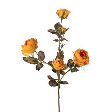 Artificial rose spray SITARA, orange-yellow, 30"/75cm, Ø2"-3.1"/5-8cm