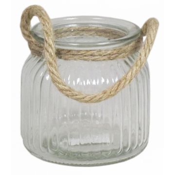 Candle jar ADANNA with handle, vertical stripes, clear, 4.1"/10,5cm, Ø4.3"/11cm