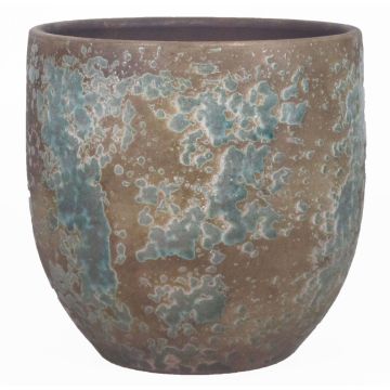 Ceramic flower pot TSCHIL, rustic, colour gradient, brown-green, 9"/24cm, Ø9"/24cm