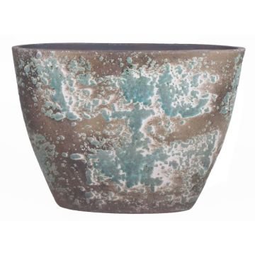 Flower pot oval TSCHIL, ceramic, rustic, colour gradient, brown-green, 13"x6"x9"/32x15x22cm