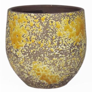 Flower pot TSCHIL made of ceramic, rustic, colour gradient, ochre yellow-brown, 9"/24cm, Ø9"/24cm