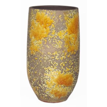 Ceramic flower vase TSCHIL, rustic, colour gradient, ochre yellow-brown, 14"/35cm, Ø7"/18cm