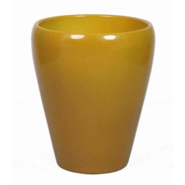 Conical vase for orchids NAZARABAD, ceramic, ochre yellow, 6.7"/17cm, Ø5.5"/14cm