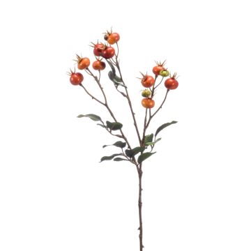 Artificial wild rose branch ARANKA with fruits, orange, 26"/65cm