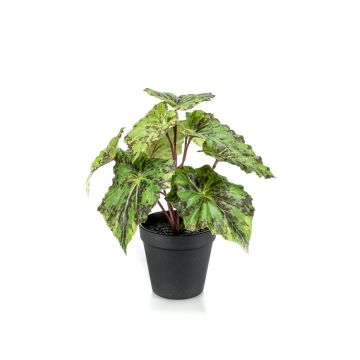Artificial painted-leaf begonia MEIRA, green-black, 10"/25cm