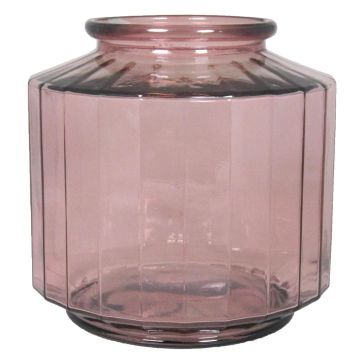 Flower glass vase LOANA, clear-pink, 9"/23cm, Ø9"/23cm, 4L