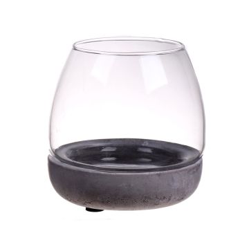 Glass lantern TONDA, concrete base, clear, 4.1"/10,5cm, Ø4"/10cm