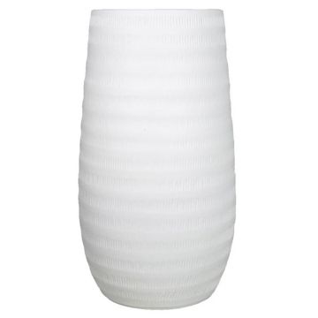 Ceramic flower vase TIAM with grooves, white matt, 20"/50cm, Ø10"/26cm