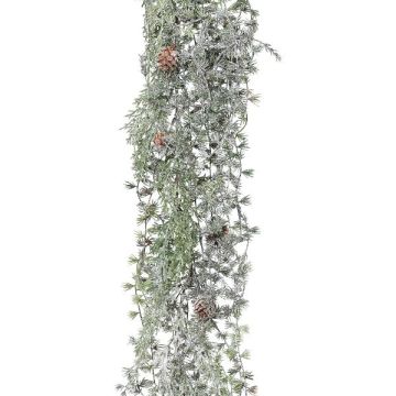 Decorative hanging plant Larch WODRI, spike, cones, frosted, white-green, 4ft/125cm