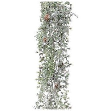Decorative garland Larch WODRI, frosted, cones, white-green, 6ft/190cm