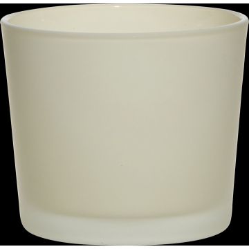Large glass tealight holder ALENA FROST, beige matt, 3.5"/9cm, Ø4"/10cm