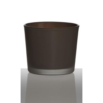 Large glass tealight holder ALENA FROST, brown matt, 3.5"/9cm, Ø4"/10cm