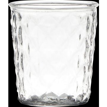 Candle jar IRYNA with diamond pattern, clear, 6"/15cm, Ø5.3"/13,5cm