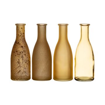 Decorative bottles ANYA, glass, 4 pieces, yellow-brown, 7"/18cm, Ø2.4"/6cm