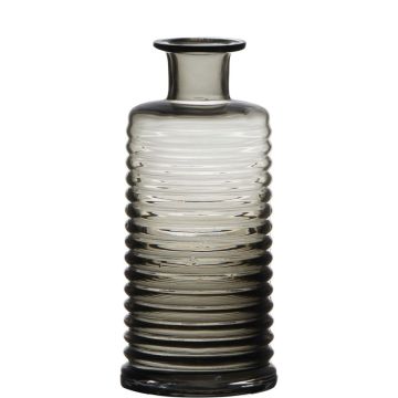 Glass bottle STUART with grooves, grey-clear, 8"/21,5cm, Ø3.7"/9,5cm