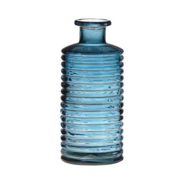 Glass bottle STUART with grooves, blue-clear, 12"/31cm, Ø5.7"/14,5cm
