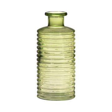 Glass bottle STUART with grooves, green-clear, 12"/31cm, Ø5.7"/14,5cm