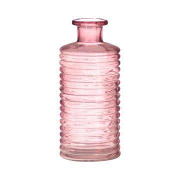 Glass bottle STUART with grooves, pink-clear, 8"/21,5cm, Ø3.7"/9,5cm