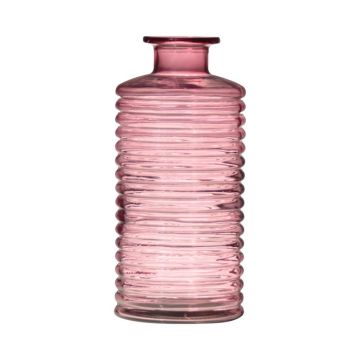 Glass bottle STUART with grooves, pink-clear, 12"/31cm, Ø5.7"/14,5cm
