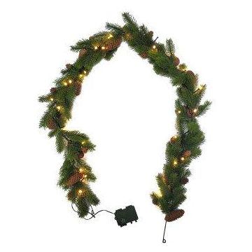 Decorative garland Spruce FLIK, cones, LEDs, battery box, green, 6ft/180cm