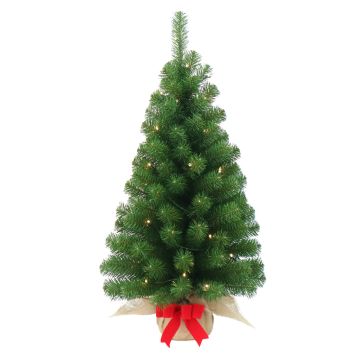 Artificial fir tree WARSAW, red bow, LEDs, 3ft/90cm, Ø20"/50cm