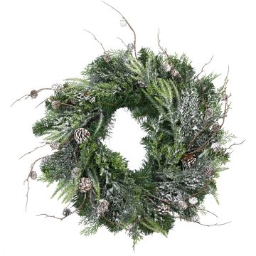 Artificial fir wreath STOCKTON, green, snow-covered, Ø24"/60cm