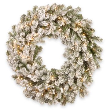 Artificial fir wreath LINZ, white, snow-covered, LEDs, Ø30"/75cm
