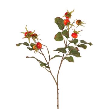 Artificial Wild Rose spray FILONAS with fruits, orange-red, 24"/60cm