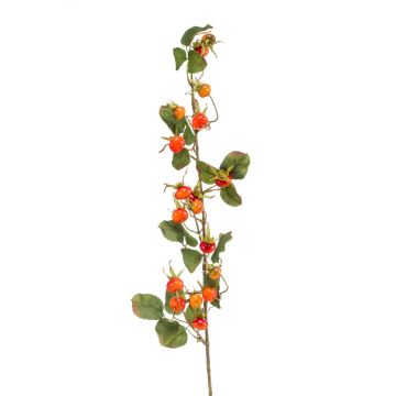 Plastic wild rose branch TAIMEA with fruits, orange-red, 3ft/100cm