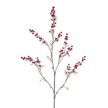 Artificial gaultheria branch ROUVEN with fruits, red-gold, 4ft/115cm