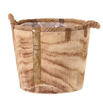 Wooden planter DABIH with rope handles, brown, 9"/24cm, Ø11"/29cm