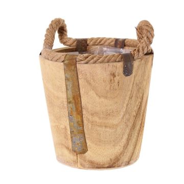 Wooden planter DABIH with rope handles, brown, 8"/19cm, Ø8"/20cm