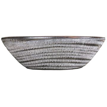 Ceramic fruit bowl little ship TIAM with grooves, brown-white, 19"x9"x5.5"/47x23x14cm