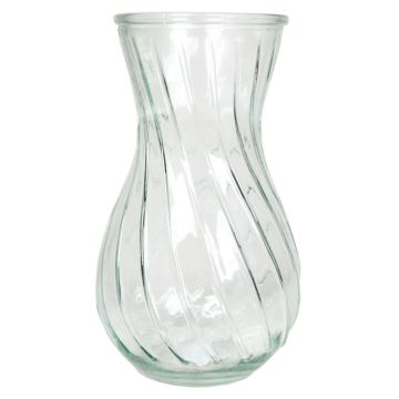 Decorative flower vase CARMILLA with twisted grooves, clear, 9"/22cm, Ø5"/13cm