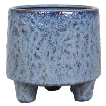Flower pot made of ceramic NOREEN, speckled, on feet, blue-brown, 5.4"/13,8cm, Ø5.5"/14cm