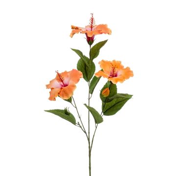 Artificial hibiscus branch AMADOU with flowers, orange, 31"/80 cm