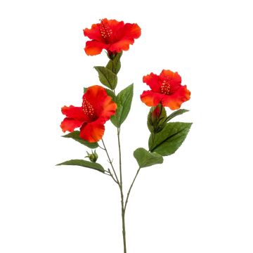 Artificial hibiscus Branch AMADOU with flowers, red, 31"/80 cm