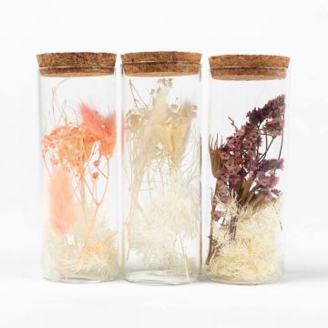 Dried flowers in glass pot FELICITY, 3 pieces, pink-purple-white, 12,5cm, Ø4,5cm