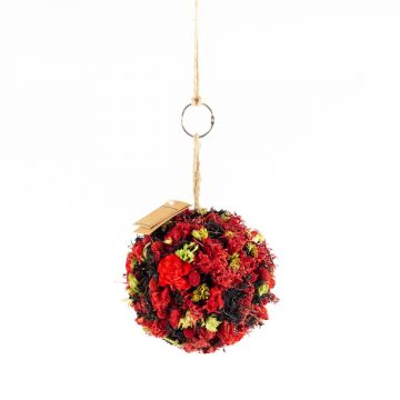 Hanging dried flowers ball ZOA with loop, red-black, Ø14,5cm