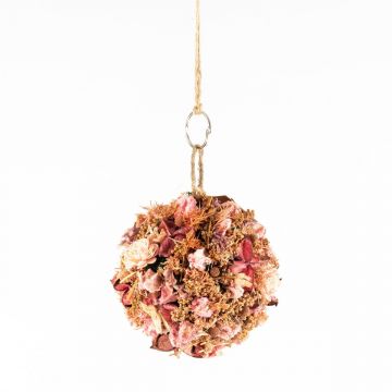 Hanging dried flowers ball ZOA with loop, pink-white, Ø14,5cm