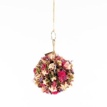 Hanging dried flowers ball ZOA with loop, pink-purple, Ø14,5cm