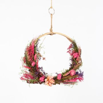 Dried flowers wreath GALENO on ring, light pink-fuchsia, 36,5cm, Ø30cm