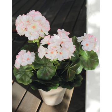 Artificial geranium AISCHA in decorative pot, white-pink, 14"/35cm, Ø2.4"-3.1"/6-8cm