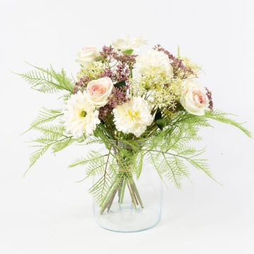 Artificial gerbera bouquet MALIA, rose, carnation, white-purple, 16"/40cm, Ø12"/30cm