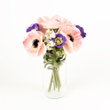 Artificial anemone bouquet AIMEE, daisies, blue-pink, 12"/30cm, Ø8"/20cm