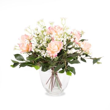 Fake rose bouquet AMELIE, baby's breath, pink, 18"/45cm, Ø16"/40cm