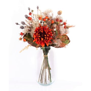 Artificial autumn bouquet KALENA, chrysanthemum, orange, 28"/70 cm, Ø 18"/45 cm